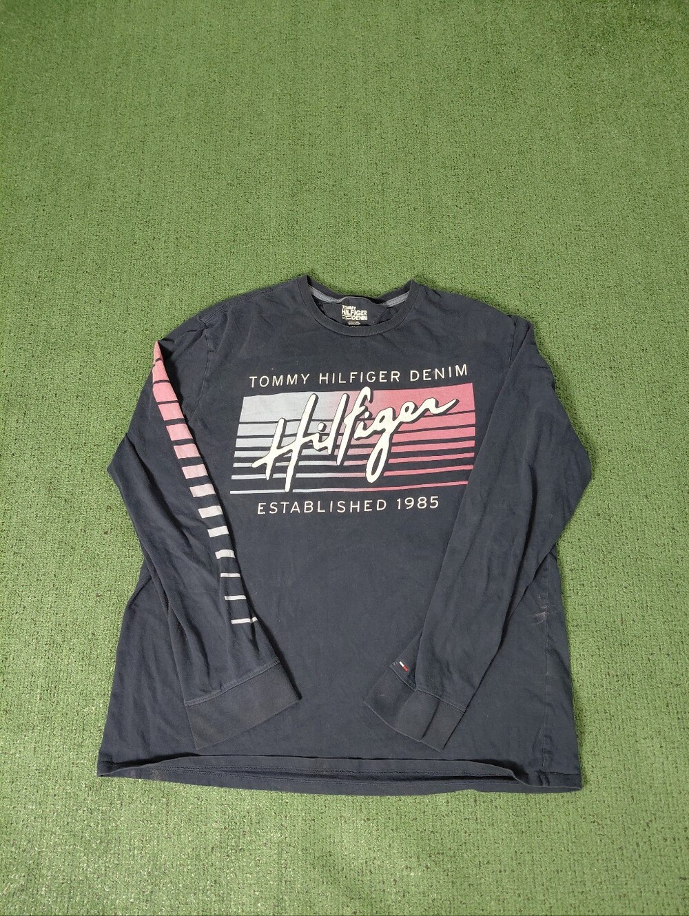 Tommy Hilfiger Denim 2010 Retro Logo Navy Blue Long Sleeve Shirt Sz XL